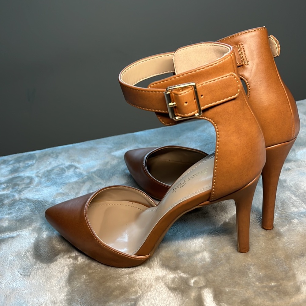 Brown high heels with ankle strap ladies  size 9 1/2